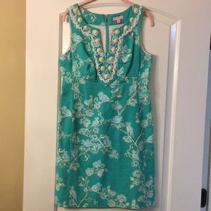 Lilly Pulitzer Green Blue Bird Beading Dress